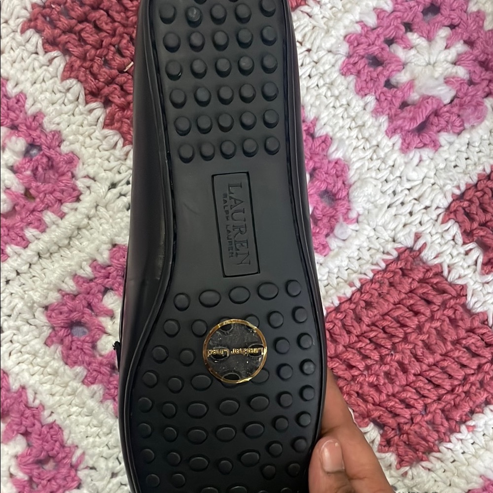 Ralph Lauren Black Leather Loafers with Gold Hardware - Picture 2 of 2